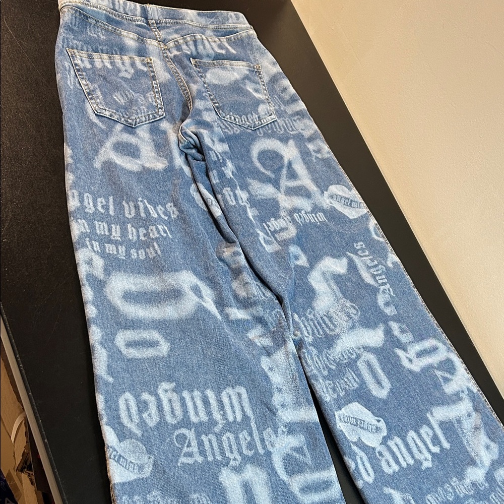 H&M‎ Denim Graphic Wide-Leg Jeans pull on - Picture 4 of 7